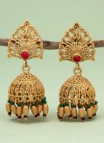   Wedding Wear  Maroon Green Color Rajwadi Matte Gold Earrings